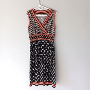 Max Studio Sleeveless Dress Surplice V-Neck Pleats Floral Black Coral Medium